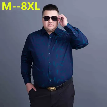 

10XL 8XL 6XL Men Casual Long Sleeved Printed shirt Slim Fit Male Social Business Dress Shirt Brand Men Clothing Soft Comfortable