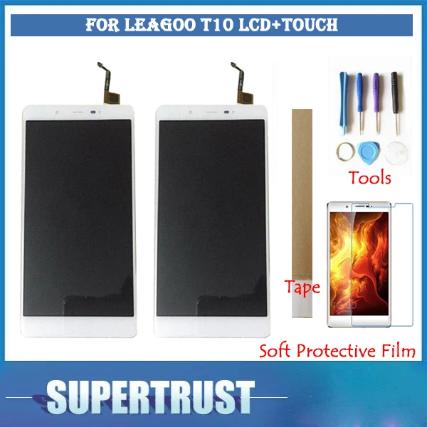

For LEAGOO T10 LCD Screen Display Touch Screen Sensor Glass Replacement Black White Color With Tape&Tools&Soft Protective Film
