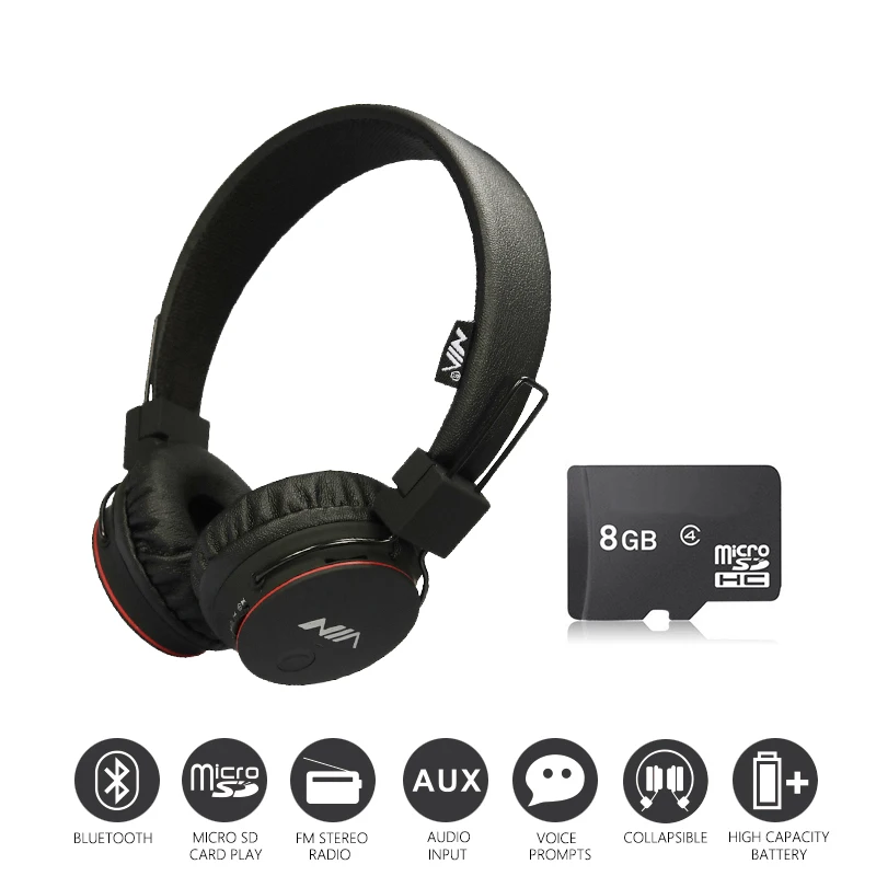 

Economic Set: Original NIA X2 + 8 GB Micro SD Card a Set Bluetooth Headphones Wireless Headsets headphones with Microphone