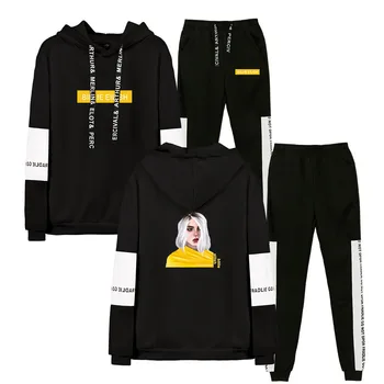 

Men's Sets 2019 Billie Eilish Men Sportswear Set Hip Hop Hoodies and Pants Two Piece Set Casual Tracksuit Jogger Suit Streetwear