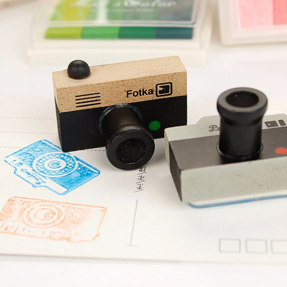 

Lovely 2 Model Stamp Wooden retro Camera Rubber Stamp Seal DIY