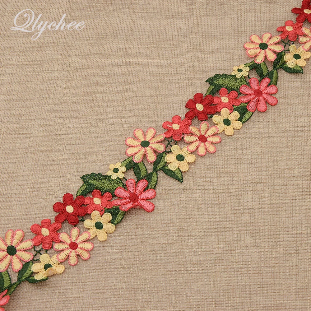 

91cm Colorful Embroidered Polyester Flowers Rose Trim Ribbon DIY Home Decoration Garment Bag Sewing Cloth Band