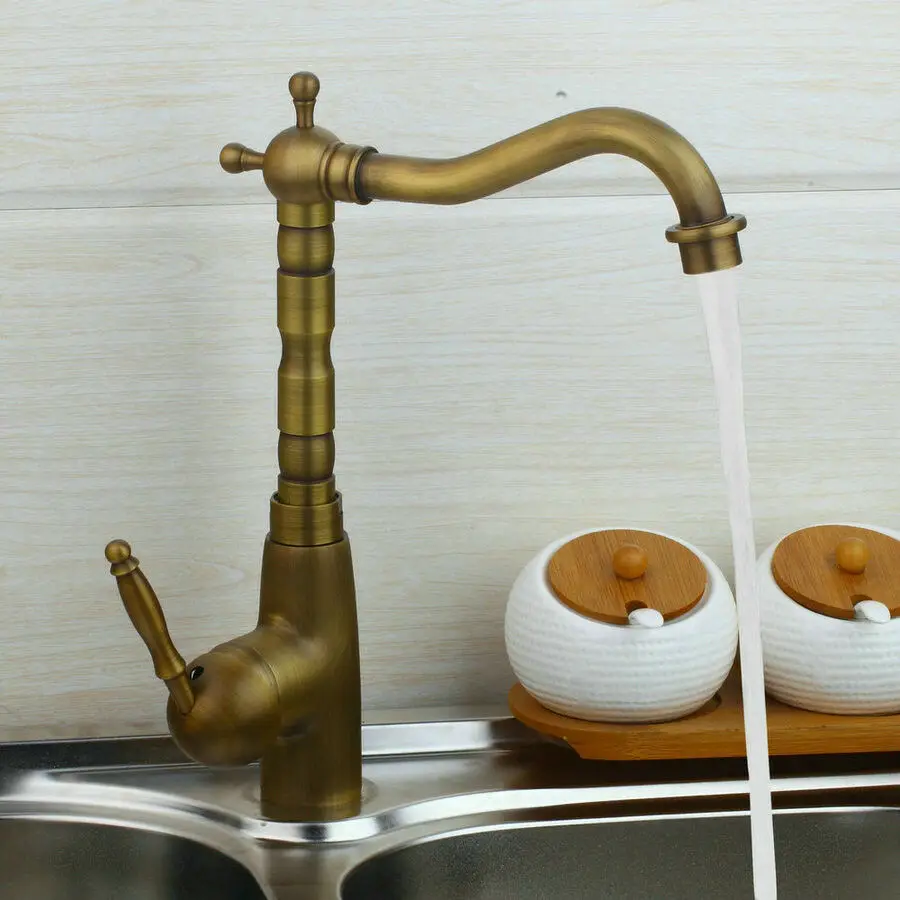 

Antique Brass Kitchen Faucet Bronze Single Handle Hot and Cold Water Kitchen Sink Tap 360 Swivel Bathroom Sink Mixer Tap