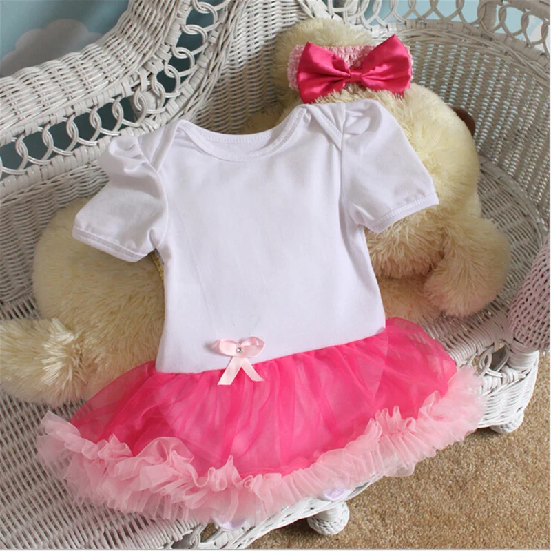 2PCs per Set Pink Ruffle Lace Trim White Baby Girls Tutu Dress Romper