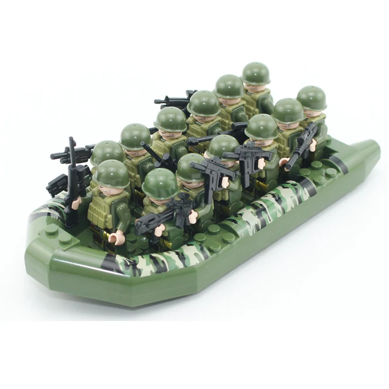  Military SWAT POLICE Figures Building Blocks Beach Head Team Kayak Special Forces Villain Kids Toy 