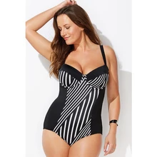 Слитный купальник в стиле пэчворк, женский купальник большого размера, сексуальный Монокини, женский черный полосатый монокини с эффектом пуш-ап, большой размер, боди