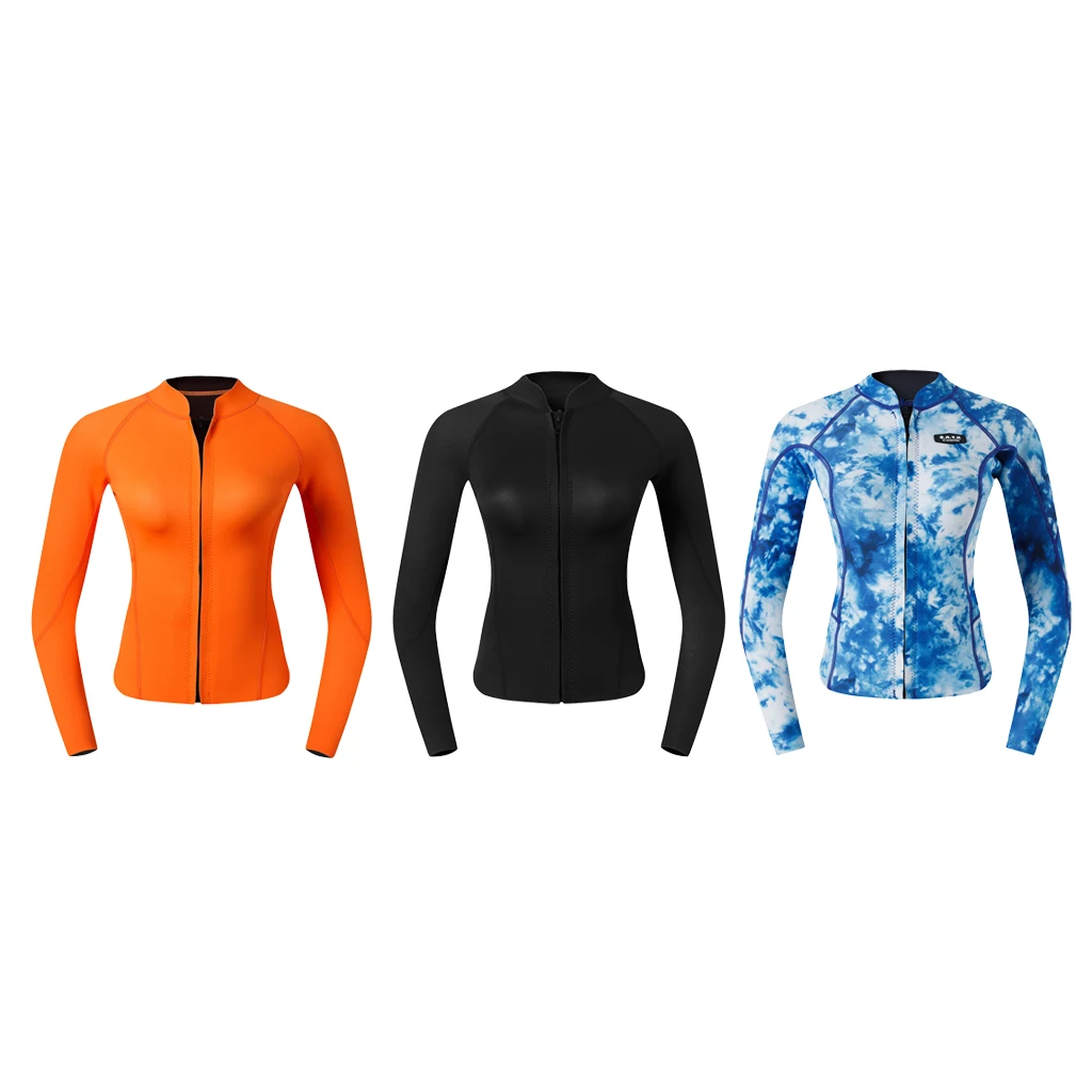 2mm Neoprene Women Ladies UV Sun Protection Wetsuit Top Long Sleeve Front Zipper Jacket - Warm, Super Stretch & Comfortable