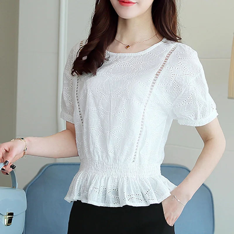 Fashion 2018 Elegant Slim Waist Short Sleeve Lace Shirt Women Tops ...