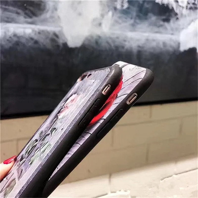 Aoweziic Fashion Luxury Floral Painted Case For iPhone 6S Plus 3D Relief Beauty Flower 7 8Plus Cases Cover Fundas Coque
