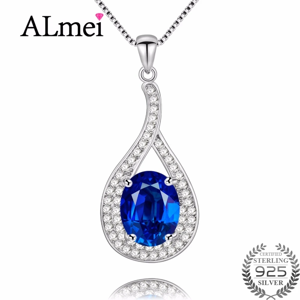 

Almei Women 925 Sterling Silver Necklaces with Charm Water Drop Blue Topaz Crystal Fine Jewelry Special Gift with Box 40% FN003