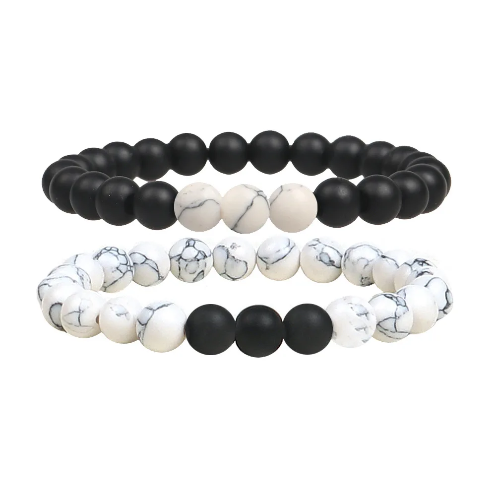 

2018 Black and White Natural Stone Distance Bracelets Set For Women Men Strand Bracelets & Bangles Lovers Gifts Yin Yang Jewelry