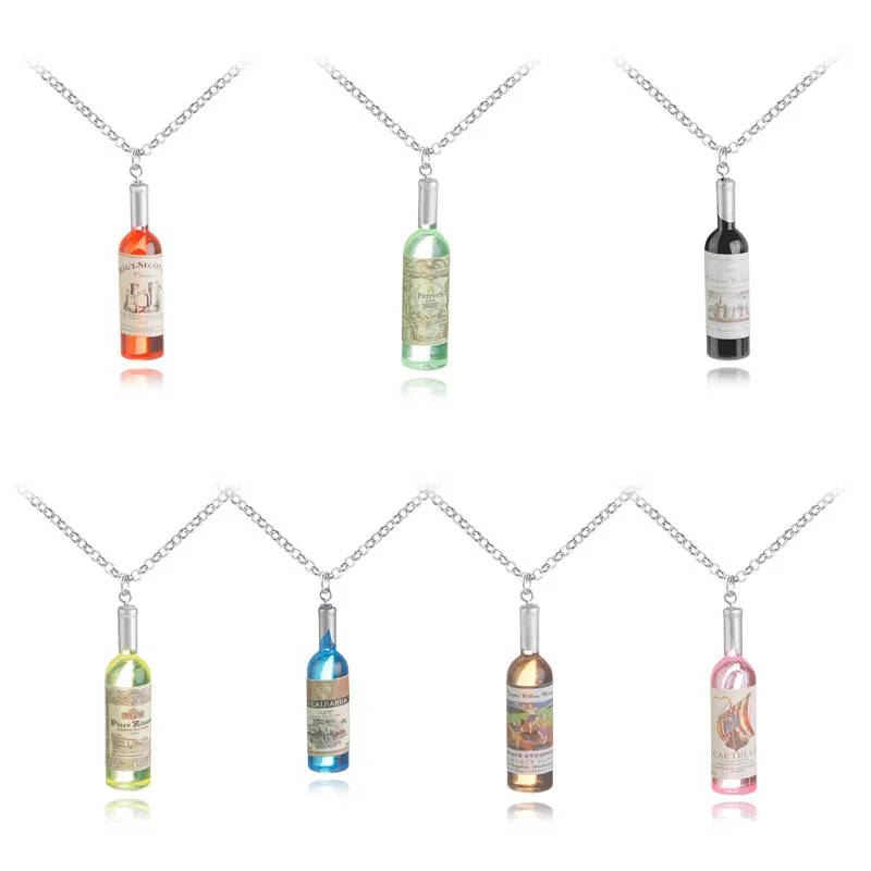 

new Simulation Mini Red The Wine Bottle Pendant Necklace Geometric shape Resin The Wine Bottle Pendant Wish European jewelry