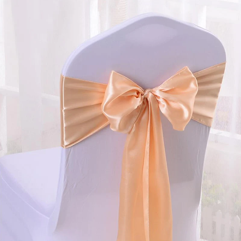 HAZY Wedding Satin Chair Sashes Bow Cover Sashes for Wedding Hotel Banquet Party Decoration Color17x275cm - Цвет: Champagne