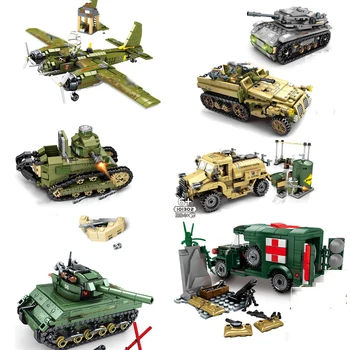 

Military Armored Vehicle Plane Tank Soldiers Figures Building Blocks Compatible Brand Army WW2 Weapons Technic Bricks Kids Toy