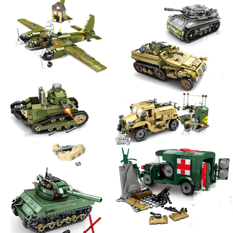 

Military Armored Vehicle Plane Tank Soldiers Figures Building Blocks Compatible Legoing Army WW2 Weapons Technic Bricks Kids Toy