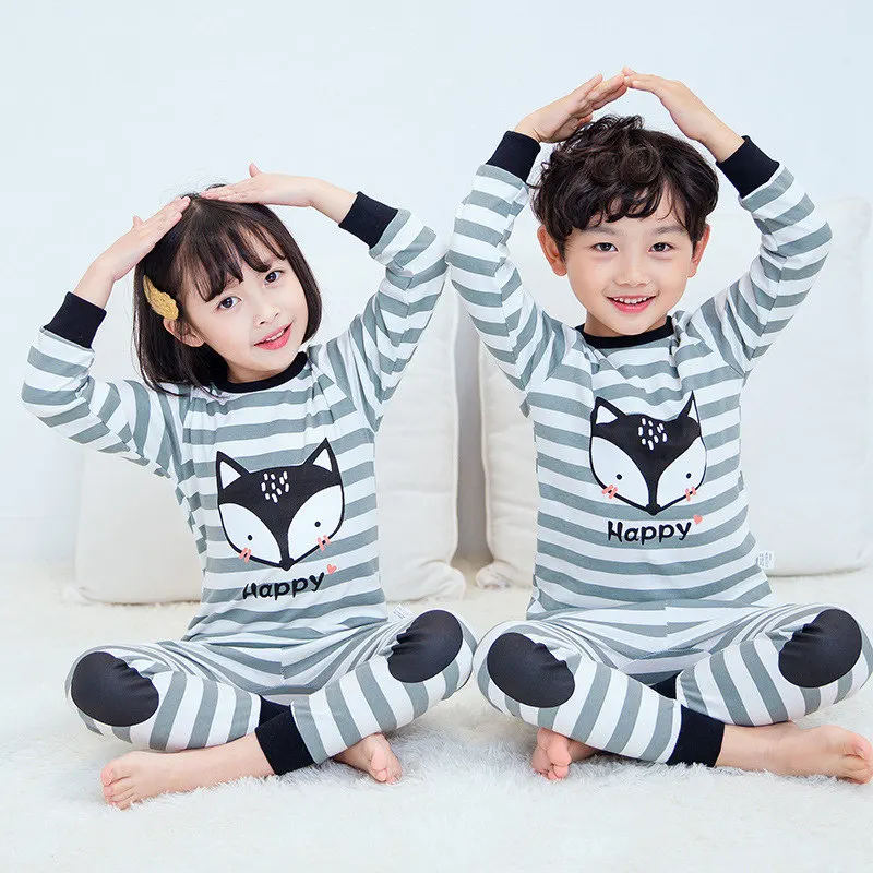 big baby sleepwear Children Pajamas 2pc Long Sleeve Cartoon Kids Sleepwear Baby Girl Clothes Sleep Suits  Autumn Cotton Child Pyjamas Boy Nightwear sleepwear for kid female Sleepwear & Robes