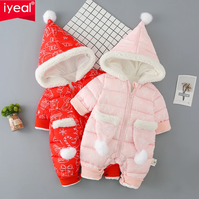 

IYEAL Winter Baby Girl Rompers Super Warm Christmas Kids Newborn Clothes Hooded Infant Cotton Jumpsuit Baby Girl Clothing 0-18M