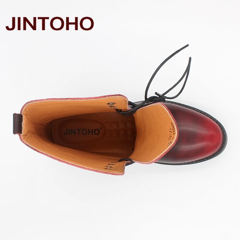 Высококачественные зимние кожаные ботинки JINTOHO Зимняя Теплая мужская обувь из