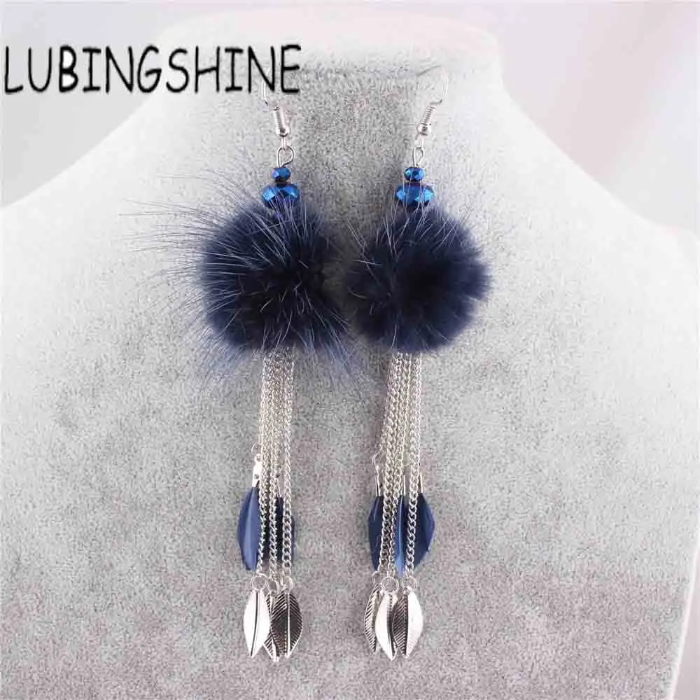 

LUBINGSHINE High quality Personality Punk Classic Drop Earrings With Fur Feather Pendant Earrings for women Wedding pendientes