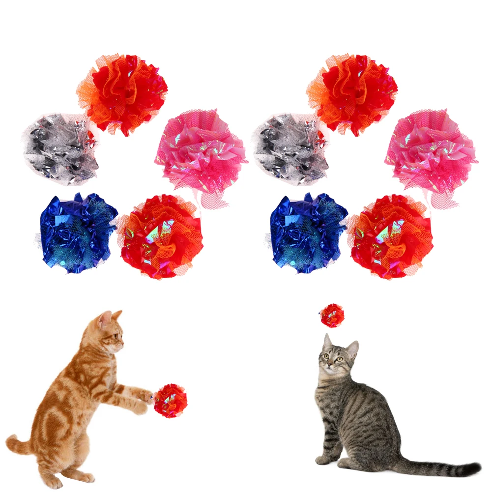 10Pcs Crinkle Balls Cat Toys Interactive Sound Ball Nylon Balls Toys