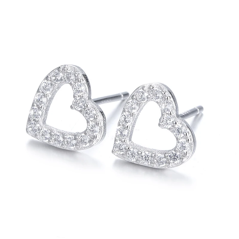 

2017 new arrival hot sell romantic love heart shiny crystal 925 sterling silver ladies`stud earrings jewelry gift women