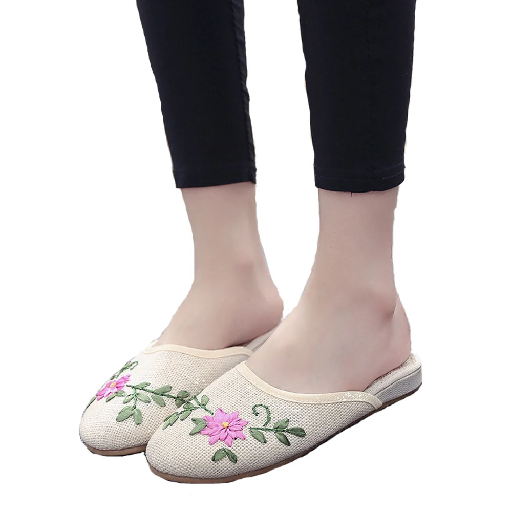 Г., новые женские летние тапочки китайская обувь с вышивкой повседневные Мягкие льняные домашние тапочки с цветочным рисунком для женщин