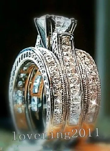 fashion jewelry 6mm princess cut 5a zircon stone 14kt white gold filled 3 in - Three Band Wedding Ring fashion jewelry 6mm princess cut 5a zircon stone 14kt white gold filled 3 in - Three Band Wedding Ring
