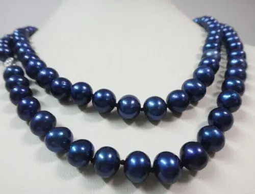 

HOT Huge 10-11mm tahitian round black blue pearl necklace 35 inch 14k t