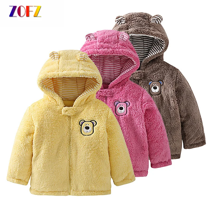 

ZOFZ Kids Coats Winter Coral Velvet Outerwear For Boy and Girl Cartoon Zipper Jacket with Hooded Solid Thicken Children Clothes