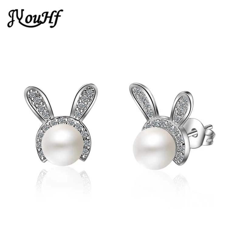 

JYouHF Stylish Cute Rabbit Animal Stud Earrings for Girls Gift Tiny White Gold Color Pearl Cubic Zircon Pursety Earrings Jewelry