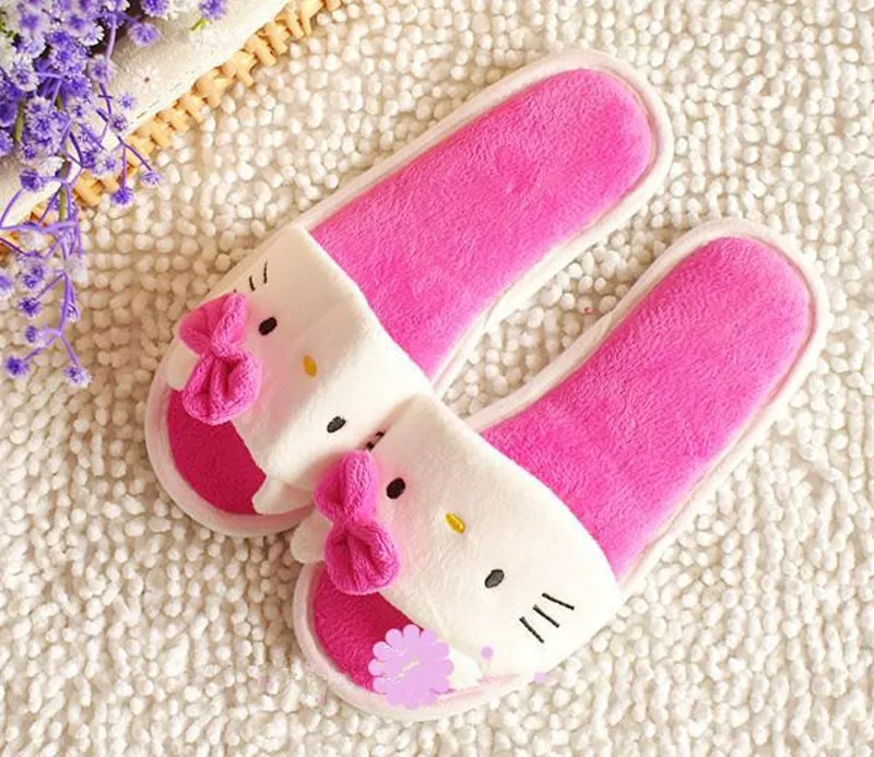 Милые тапочки с открытым носком и рисунком кота; домашние женские тапочки; XW-1011 - Цвет: Hot pink 36-37(S)
