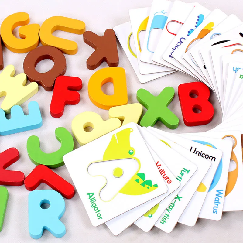 

Kids Children Cartoon Animal Puzzle Toy Early Education Cognitive Toys Wooden Learning ABC Alphabet Letter Cards F264Z