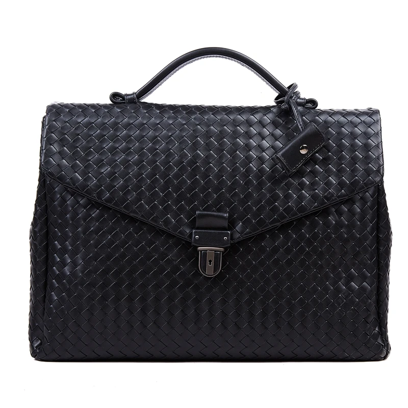 

Chancelove Luxury Brand Woven Business Handbags For Men Black Handmade Genuine Cowhide Formal Briefcase Bags Compartment