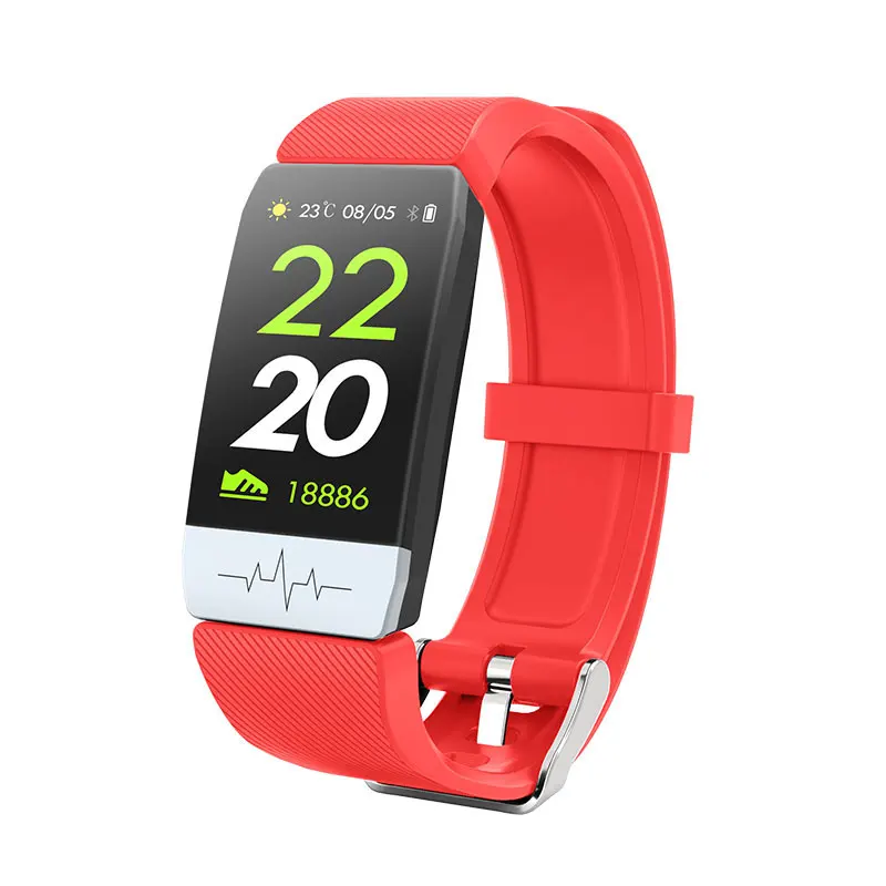 Smart band High-end Fitness Tracker ECG PPG Blood Pressure Waterproof Heart Rate Monitor Smart Weather Forecast Smart Bracelet - Color: Red