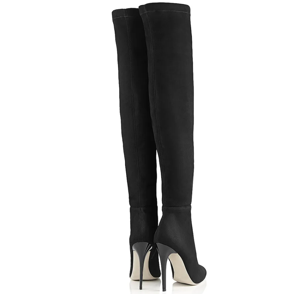 Пикантные женские высокие сапоги в западном стиле; водонепроницаемые черные сапоги до бедра на высоком каблуке с круглым носком; Zapatos; большие размеры 4-16; Nancyjayjii