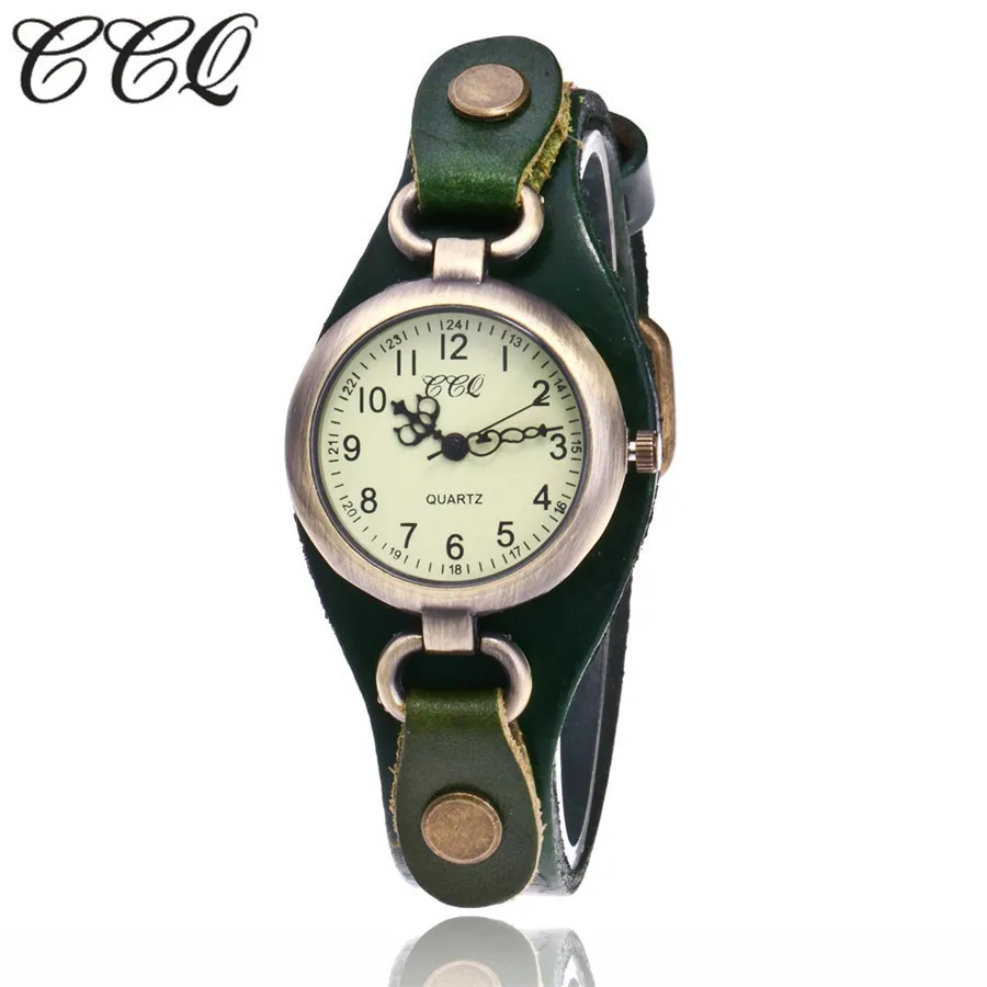 

Casual Dress Wristwatch 2017 CCQ Brand Relogio Feminino New Design Vintage Cow Thin Leather Fashion Bronze Dial Quartz Watches