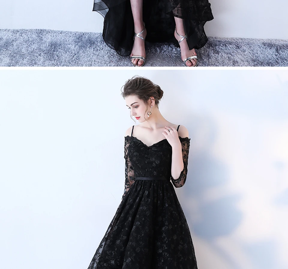 long sleeve prom & dance dresses LAMYA High Low Prom Dress Boat Neck With Half Sleeve Evening Party Dresses Women Black Lace Formal Gown Gown Robe De Soiree lavender prom dresses