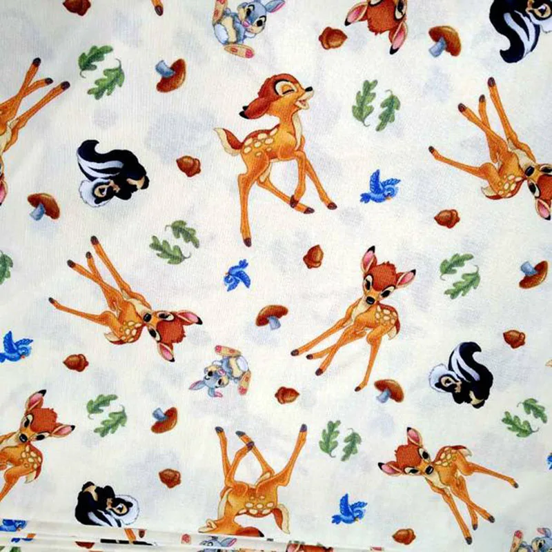 

Beautiful 110cm wide Off White Cotton Fabric Flower Bambi Deerl Print Fabric Sewing Material Patchwork DIY Girl Dress Clothing
