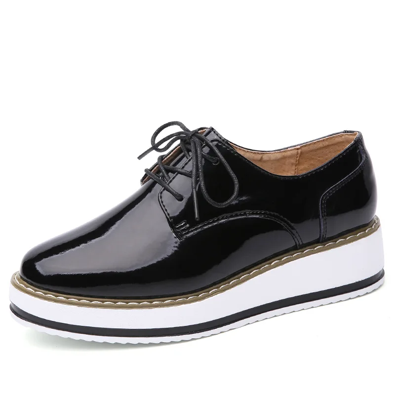 2017 Ladies Brogue Shoes Lace-Up Flat Platform Oxfords Shoes Woman Casual PU Patent Leather Creepers Spring Fashion Women Flats (13)