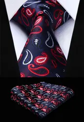 Вечерние свадебные классические модные платок галстук тканые Для мужчин галстук Темно-синие Красный Пейсли галстук платок Набор # TP715R8S