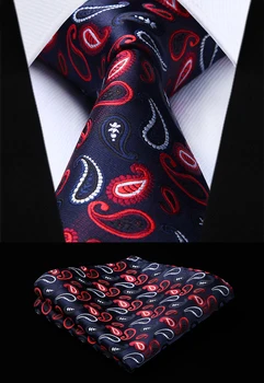 

Party Wedding Classic Fashion Pocket Square Tie Woven Men Tie Navy Blue Red Paisley Necktie Handkerchief Set#TP715R8S