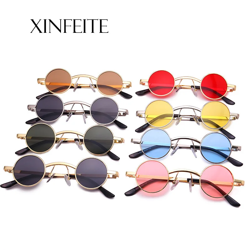 

Xinfeite Sunglasses New Fashion Small Metal Round Frame Color Coating Mirror UV400 Travel Outdoor Sun Glasses For Men Women X329