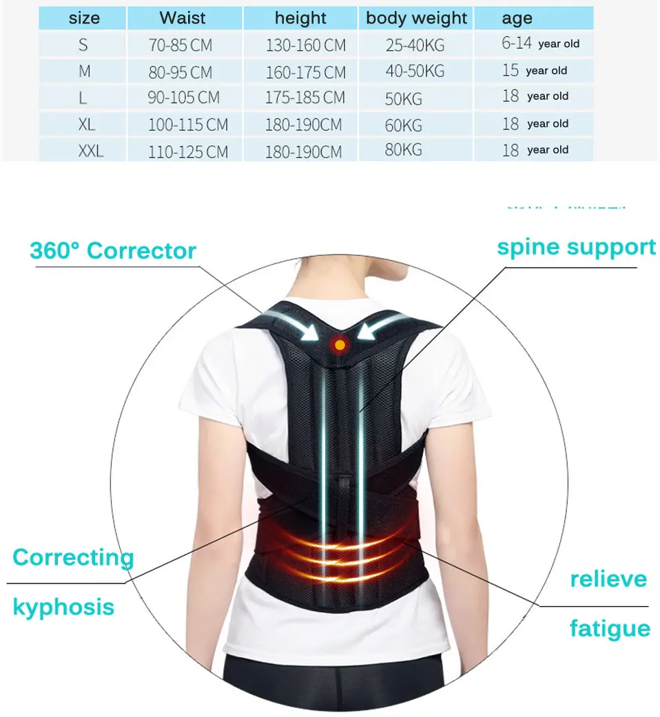Коррекция Kyphosis боли в спине Ремни Корсеты Плюс Размер ортопедическая поза корректор бандаж плечо Поддерживающий Пояс