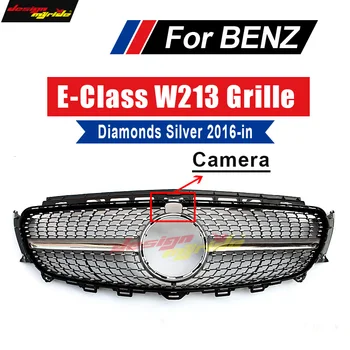 

For Mercedes-Benz W213 Sport Diamond grille grill ABS Silver With Camera E class E200 E250 E300 E350 E400 E500 E550 grills 16-18