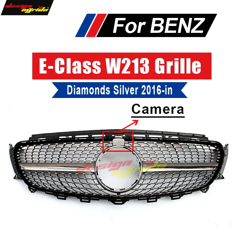 Для Mercedes Benz W213 Sport Diamond grill ABS Silver с камерой E class E200 E250 E300 E350 E400 E500 E550 grills 16 18|Гоночные