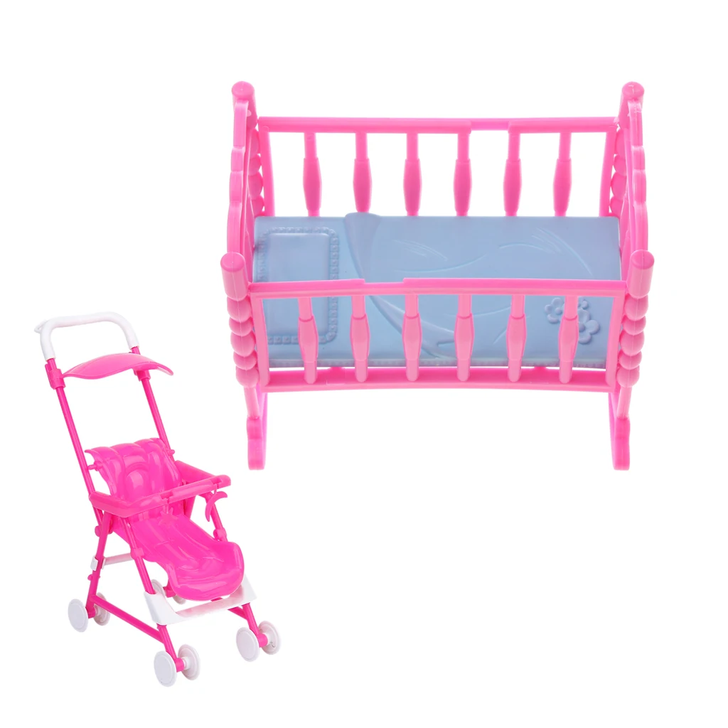 Miniature Nursery Baby Rocking Bed Pram for  Doll House Accessories