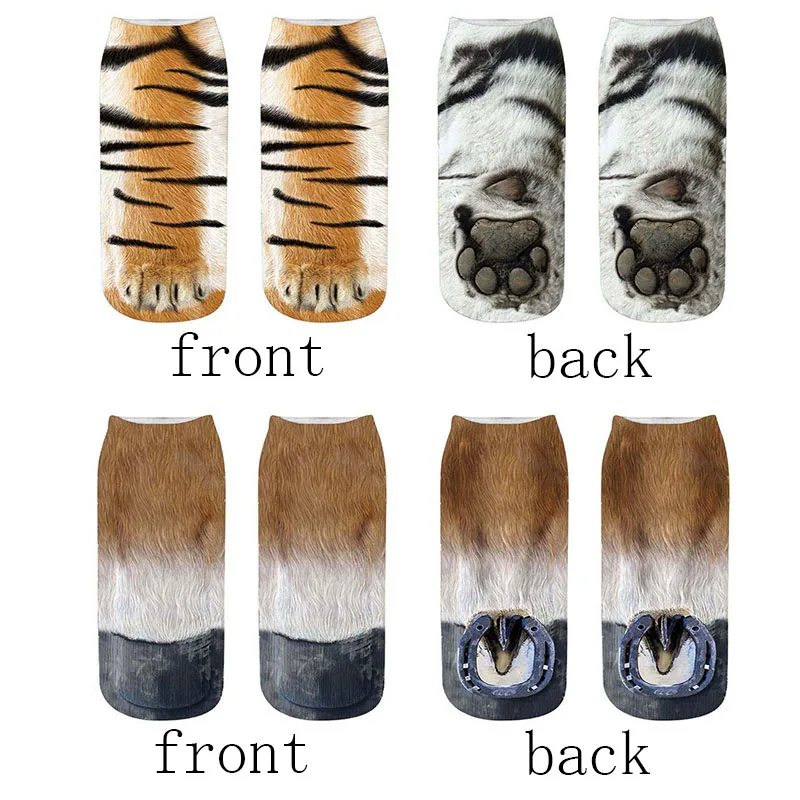 Женские модные носки с 3D-принтом в виде животных, кошек, лап, рисунок зебры, Kawaii, Короткие хлопковые носки, милые рождественские короткие носки с тигром