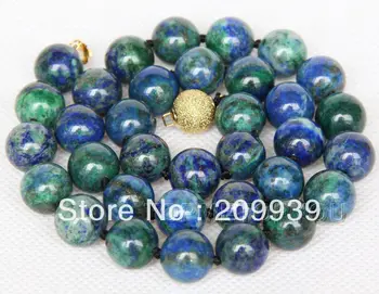 

huij 002824 Genuine 12mm round Lapis Lazuli Malachite necklace