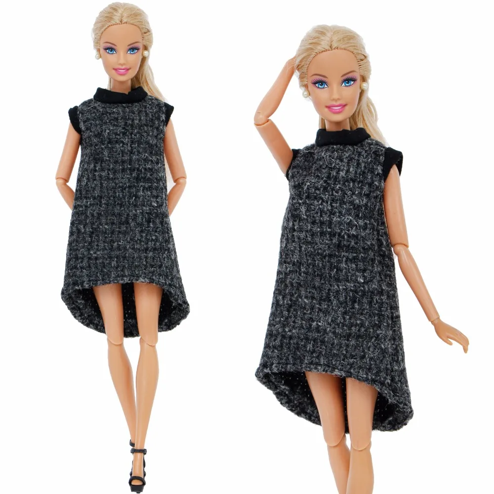 

Elegant Lady Dress Black Woolen Skirt Party Wear Skirt + Mini High Heels Shoes Clothes For Barbie Doll Accessories Kids Toy Gift