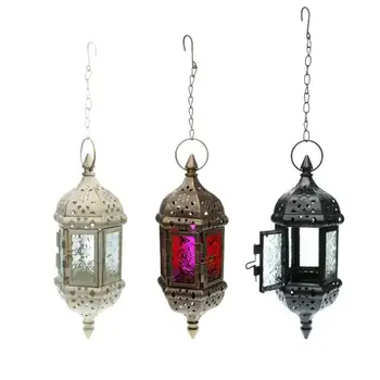 

3x Moroccan Vintage Metal Hollow Wedding Hanging Tea Light Candle Holders Hurricane Lamp Candle Lanterns for Hanging Decoration